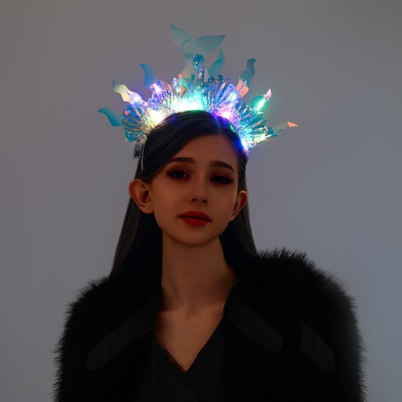 Light Up Headband Glow Crown Hair Band Rave Wedding Party Headdress Cosplay Costume Hair Accessories Luminous Head Hoop