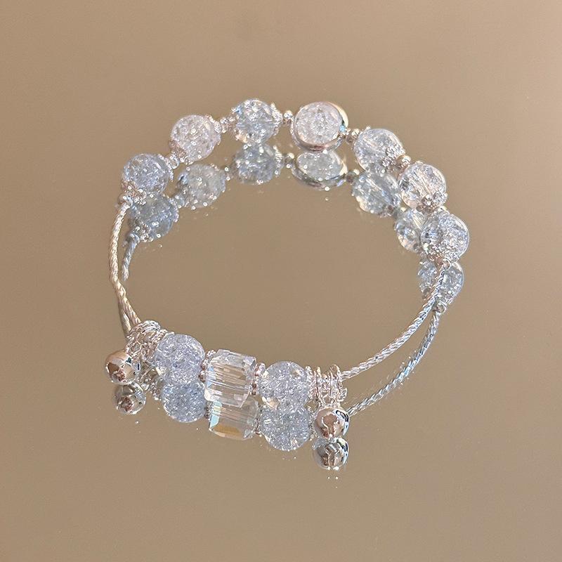 

Sweet Pink Crystal Beads Bracelets for Women Girls Fashion Bow Pendant Tassel Chain Bracelets Summer Jewelry Accessories