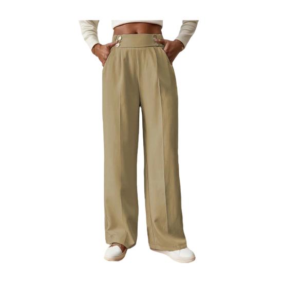 Damen Freizeithose Elastischer Hoher Bund Einfarbig Lange Hose mit Taschen Gerades Weites Bein Pendeln Arbeit Reisen Lässige Hose