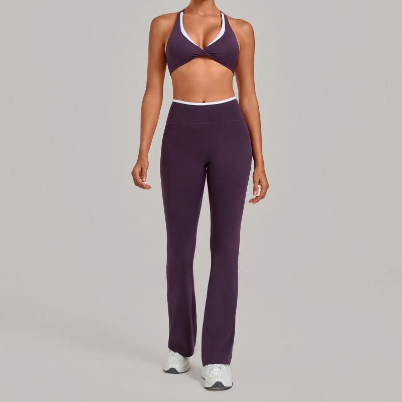 Color Block Sports Yoga Set Women - Tight Fitting Moisture Wicking 2 Piece Running Fitness