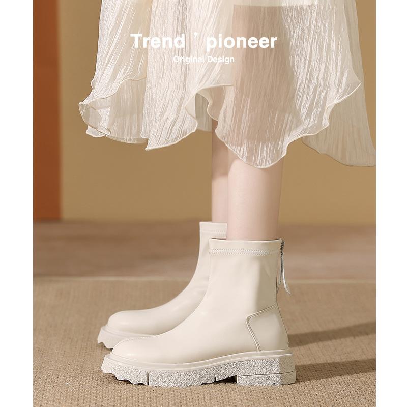 Short boots women's autumn and winter Martin boots women's thick heel thick sole square head soft leather thin boots women's versatile velvet models