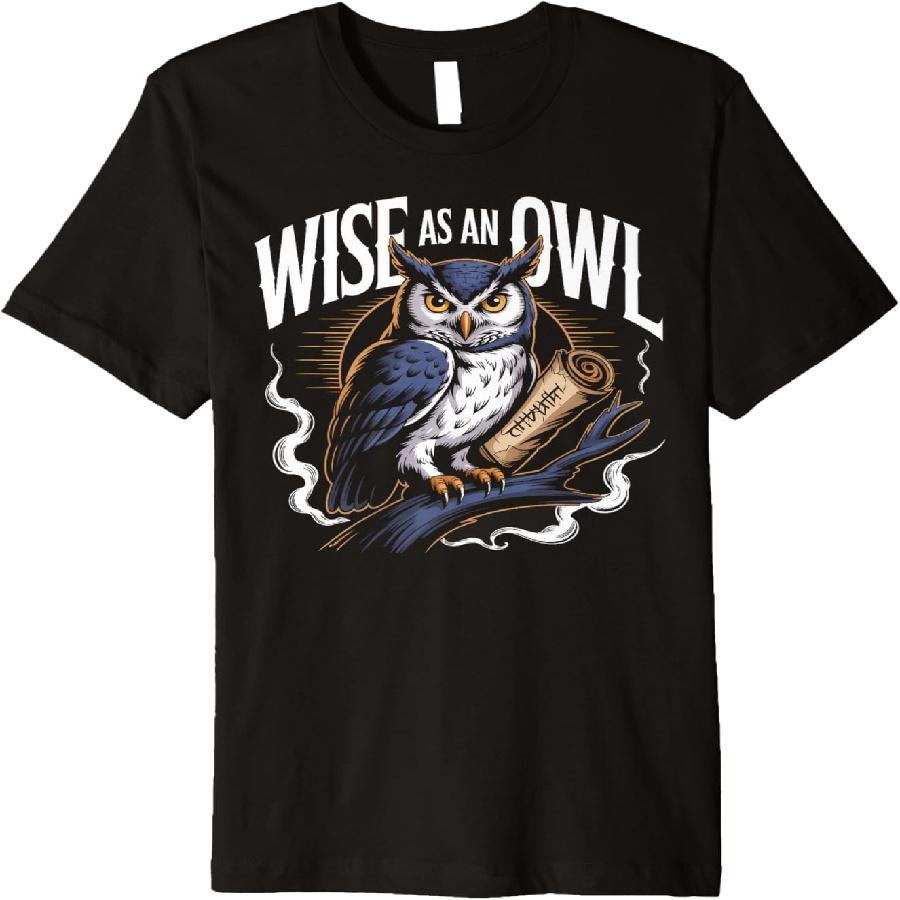 Wise as an Owl Reading Ancient Scrolls Premium T-Shirt(2) S