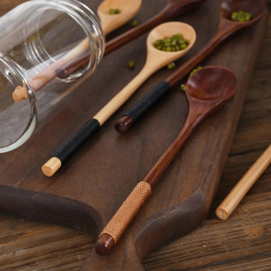 1Pc Wooden Tea Spoon Long Coffee Spoons Teaspoon Wood Honey Dessert Spoon Coffee Drink Stirrer Teaspoons Tableware