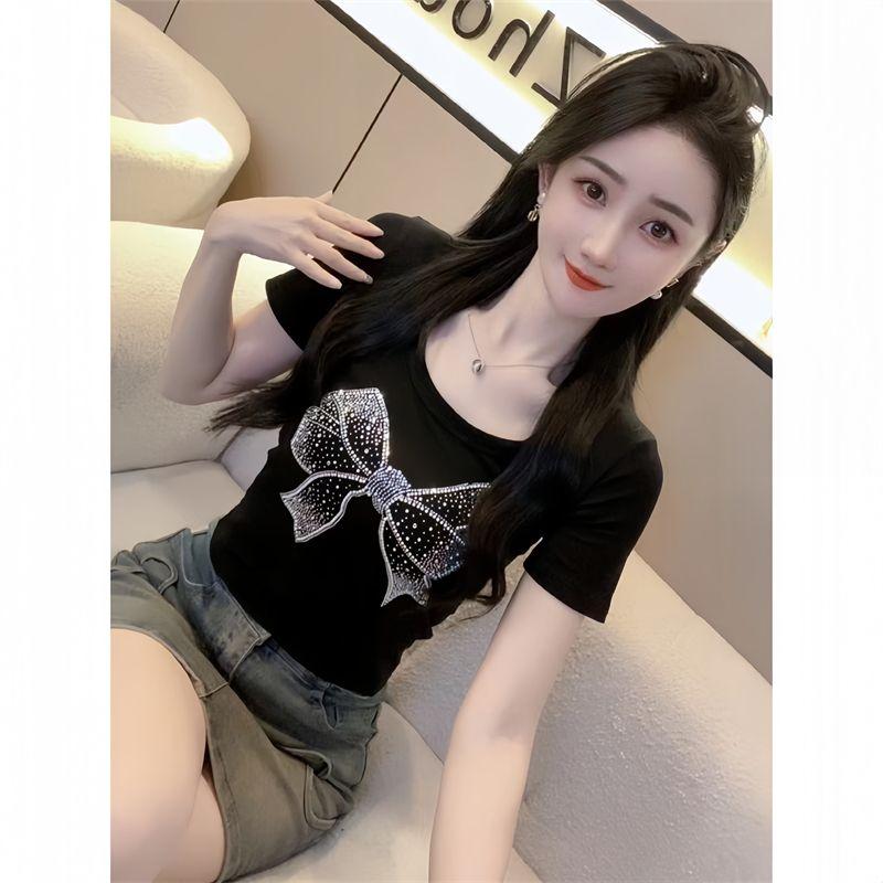 

13 Lines Summer Korean Goods Slim-Fit Crop-Top Hot Drilling Black XL [recommend 58.00 kg-62.50 kg]]