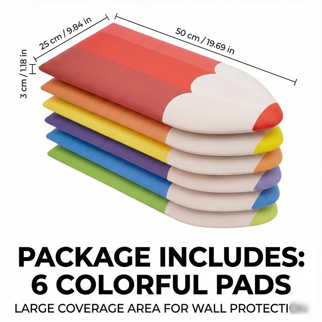 6Pcs 3D Pencil Wall Padding for Kids Room Nursery Soft PU Leather Anti Collision Sticker Self Adhesive Mat