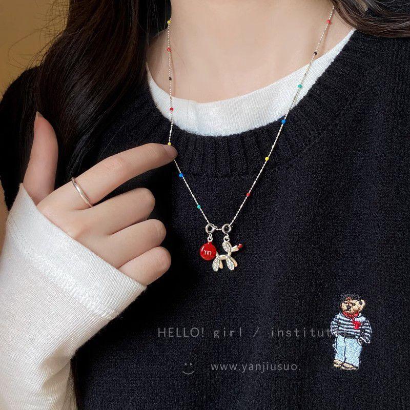 Cute cartoon balloon dog dopamine color necklace female niche high sense fashion versatile neck chain sweater chain