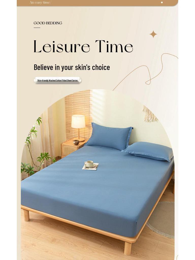 Solid Color Dustproof Fitted Sheet Set & Mattress Protector