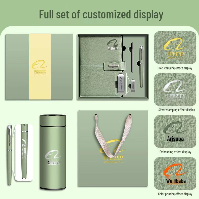 Customizable Business Notebook Gift Set with Logo: Includes Notebook, Pen, and USB Drive - Ideal for Company Meetings and Souvenirs.
