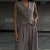 Conjunto de Moda de Verano 2025 para Mujer: Chaleco sin Mangas de Cuello en V y Pantalones de Pierna Ancha