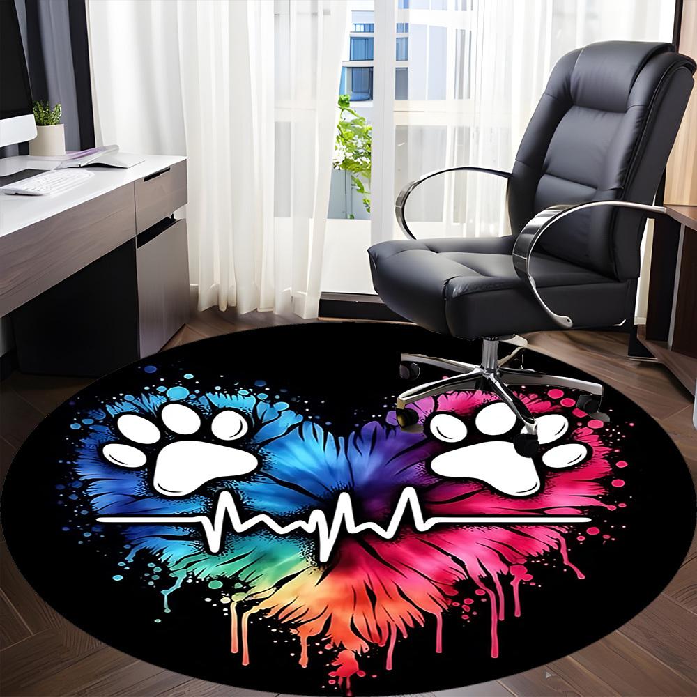1pc PawPrints Heartbeat Office Round Area Rug, Indoor Mat Suitable ForOffice, Under Office Chairs Bedroom Living Room Home Decor T185