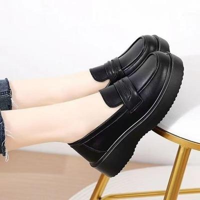 Increase the Height of Spring New Thick-soled Muffin Shoes British Style Small Leather Shoes Single Shoes