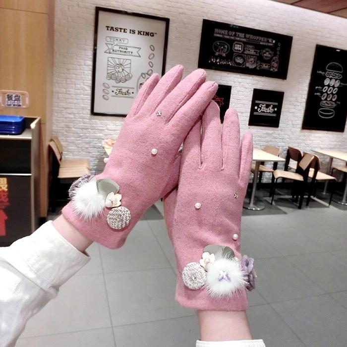Cashmere Gloves Rabbit Hair Mouth Bow Cashmere Gloves Korean Fashion Woolen Cloth Warmth Riding Touch Screen Gloves A432