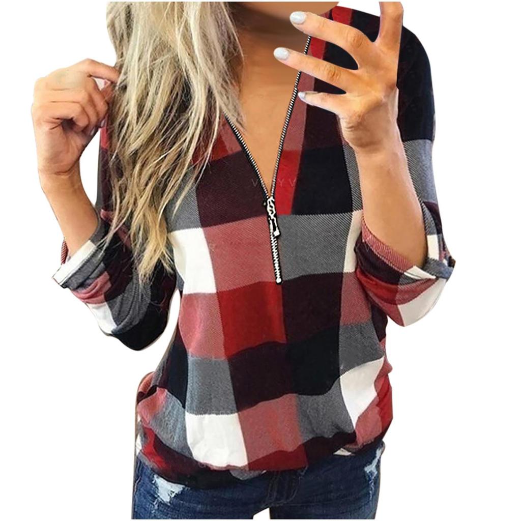 zipper plaid shirt