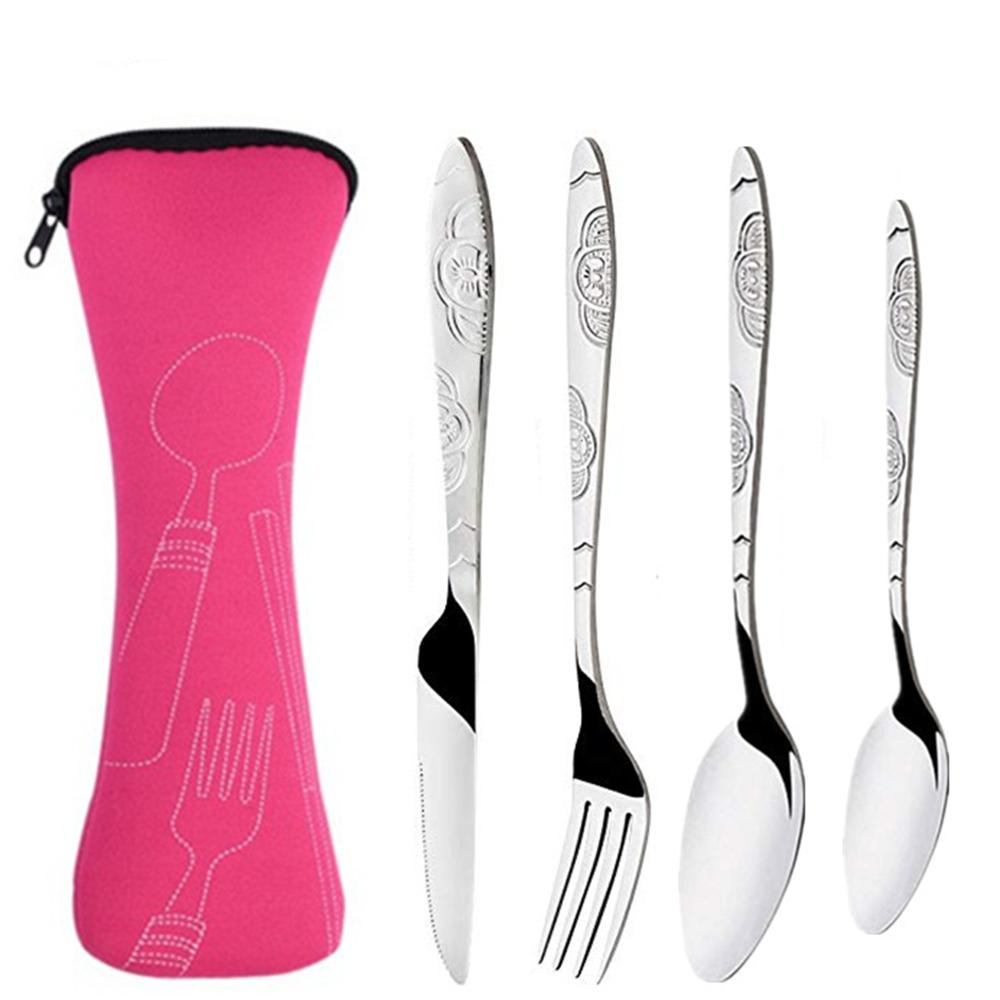 3Pcs/4Pcs/7Pcs Set Dinnerware Portable Printed Knifes Fork Spoon Stainless Steel Family Camping Steak Cutlery Tableware with Bag