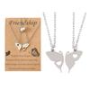 2Pcs Stainless Steel for Butterfly Pendant Necklace European American Personality Friendship Card Heart-shaped Necklace