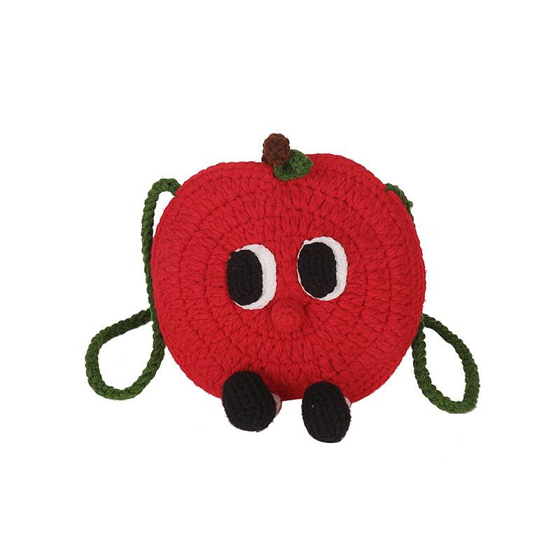 Apple Knitted Mini Crossbody Bag With Drawstring Closure For Kids And Teens