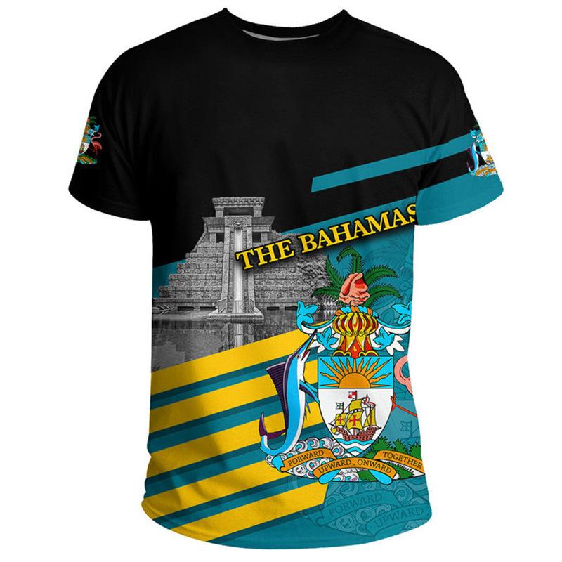 Men's 3D Printed T-Shirt Bahamas Flag and Emblem Print Short Sleeve O-Neck Pullover Casual Breathable Quick Drying Sports Top