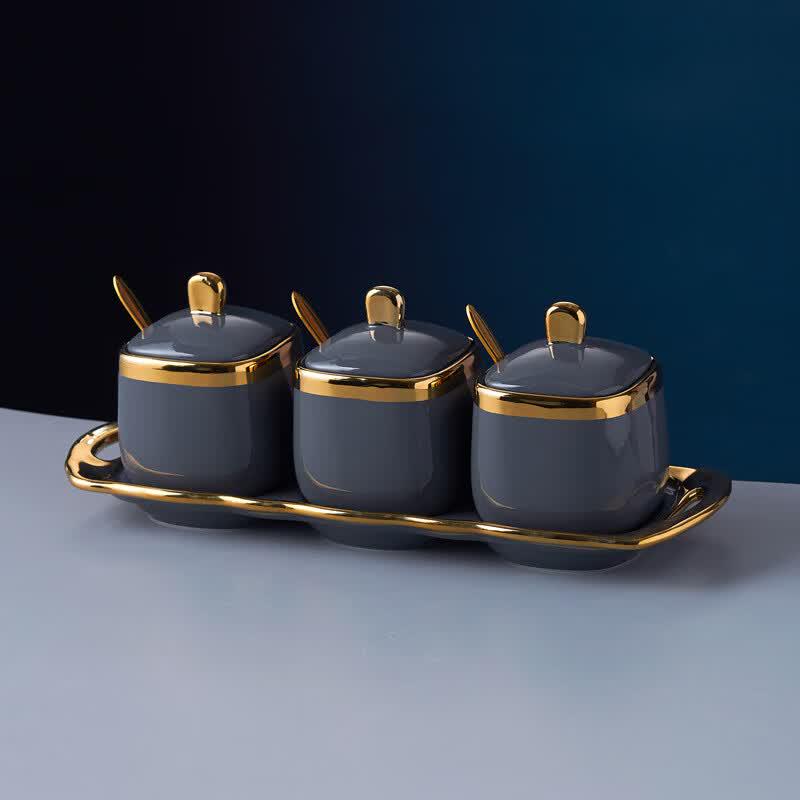 Tong Shen Yuan Ceramic Luxury 3-Piece Seasoning Jar Set