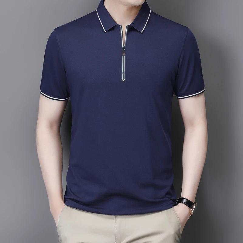 

New Men s Casual and Fashionable Solid Color Short Sleeved Polo Shirt XXXL темно-синього кольору
