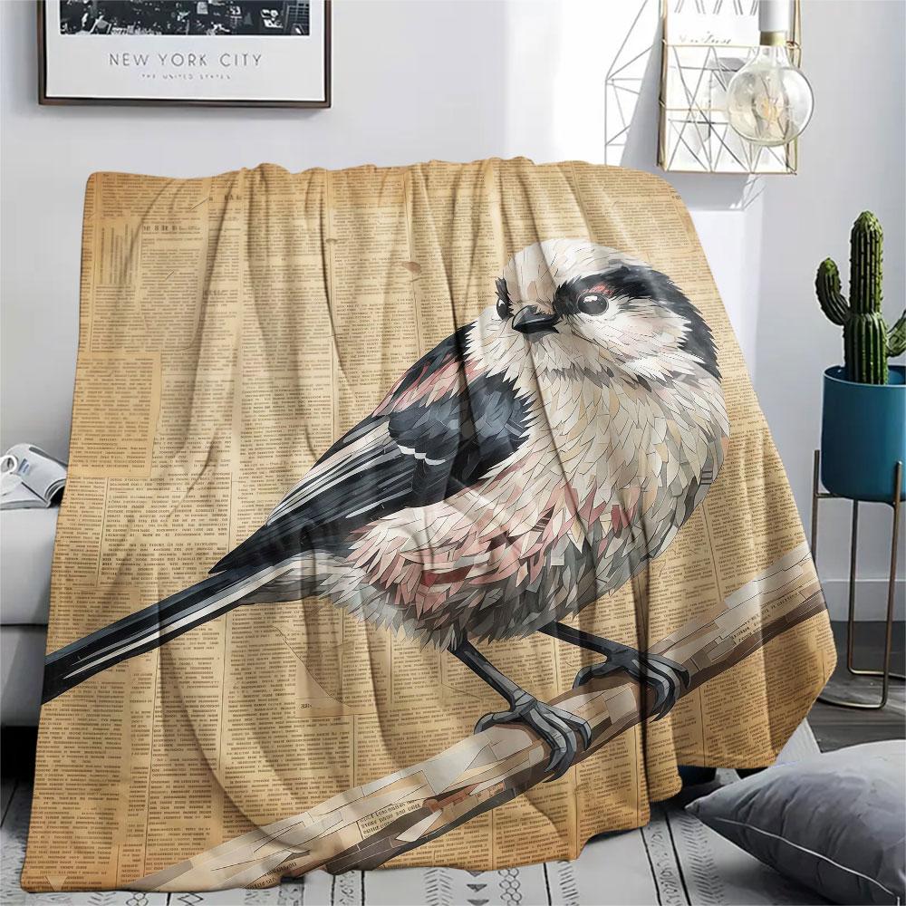 1Pc Stickerbird Print Flannel Blanket, High quality Comfortable for All Seasons, Home Decor, Warmth and Comfort, Perfect for Christmas Gifts