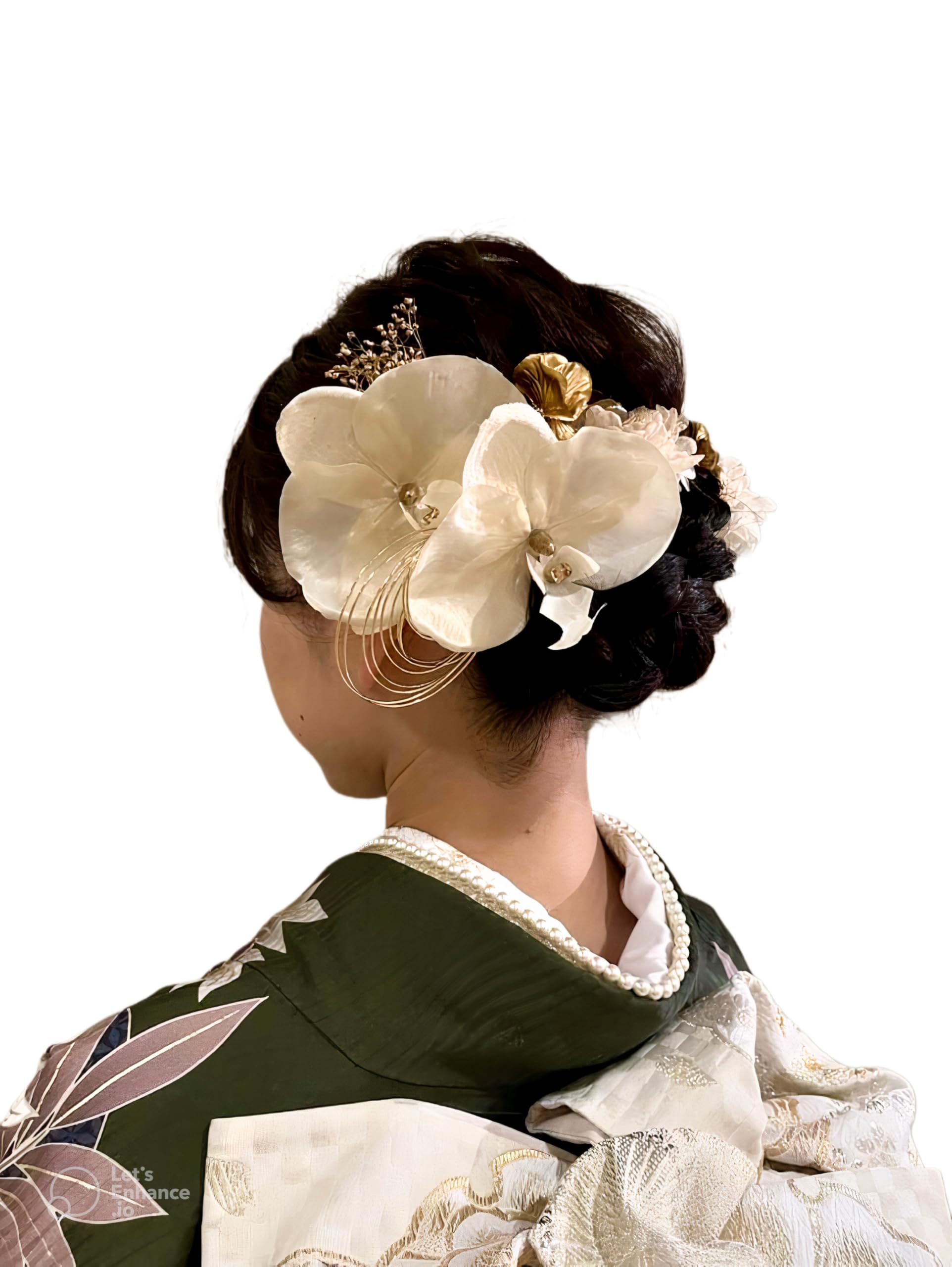 

Preserved Flower Hair Ornament in White Kochoran for and Japanese Clothing [Bria] Gold, (Chinese lantern) Coming-of-Age Ceremonies, Graduations, белый