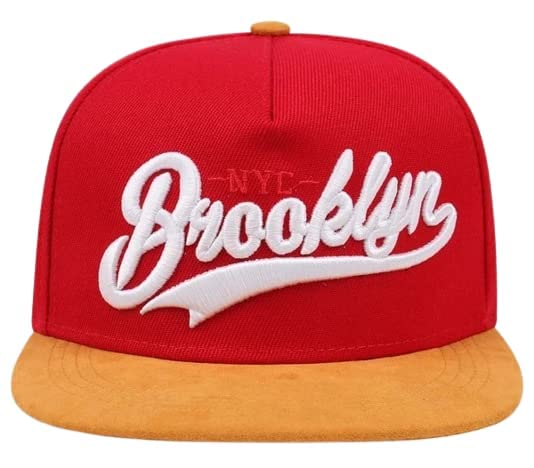 Sproutsy Snapback Cap, Korean Brooklyn Hip Hop Skater Flat Cap, Baseball Cap, Straight Cap, Popular for Men (Red)