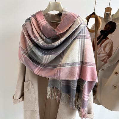 Cachecol xadrez aconchegante para mulheres - Inspirado em vintage, imitação de caxemira, xale quente e à prova de vento para outono inverno