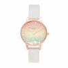 Authorized Retailer: OLIVIA BURTON Women's Watch OB16EX228 Rainbow Wishing Wave Shimmer Pearl & Rose Gold Leather Strap