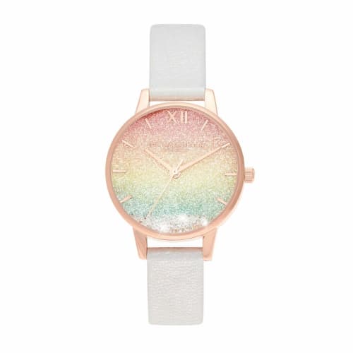 

Authorized Retailer: OLIVIA BURTON Women s Watch OB16EX228 Rainbow Wishing Wave Shimmer Pearl & Rose Gold Leather Strap