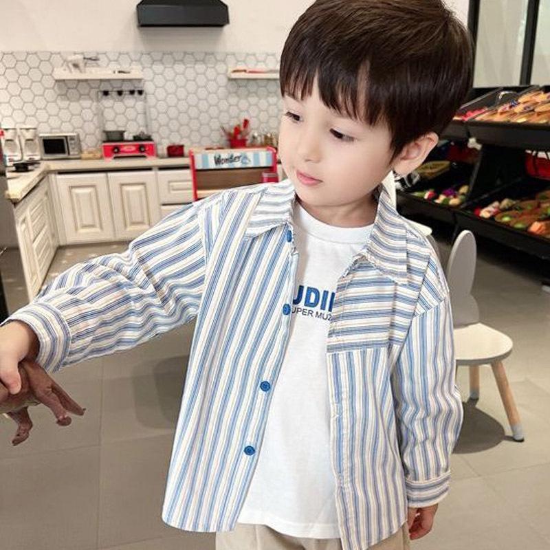 Boys Striped Long Sleeve Cotton Shirt Spring Autumn Korean Kids Top