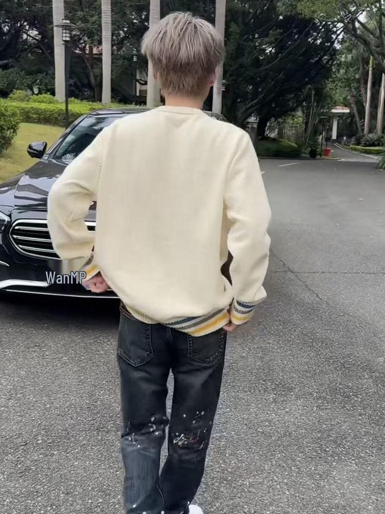 2025 Autumn/Winter Luxury Rainbow Logo Knit Sweater, Unisex Loose Casual Round Neck Top