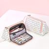 School Pen Pencil Bag Pencil Case Stationary Pen Storage Bag Multi Layer Large Capacity Cosmetic Travel Storage Bag Simple Plaid