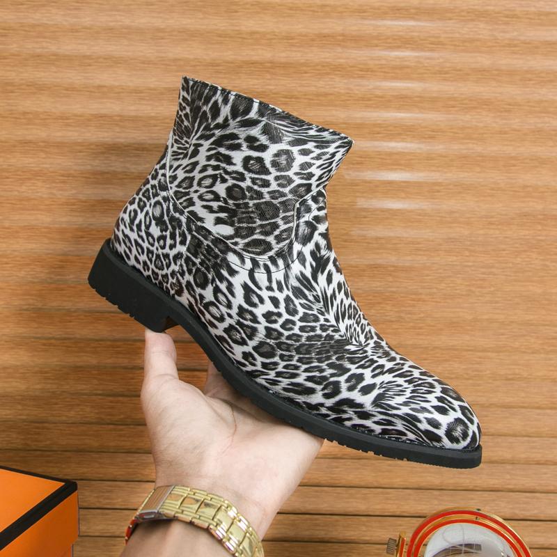 

Зима Новая Мода Мужские Ботильоны Челси с Острым Носком и Леопардовым Принтом Мужская Повседневная Роскошная Дизайнерская Обувь Хайтопы Zapatos Hombre 39