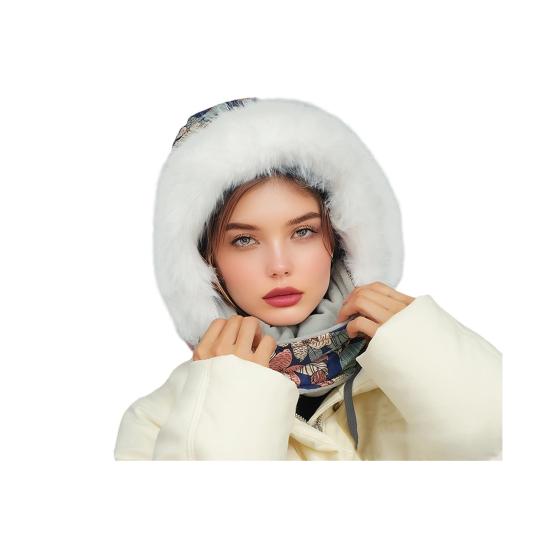 Balaclava Ski Face Cushion for Women Fleece Lined Windproof Floral Scarf Hat Thermal Face Guard Neck Warmer for Cold Weather