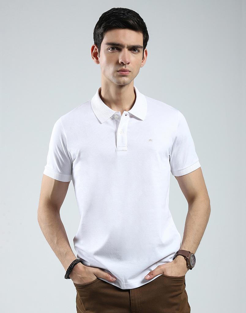 MONTE CARLO Mens Solid White Collar Neck Half Sleeve T-Shirt