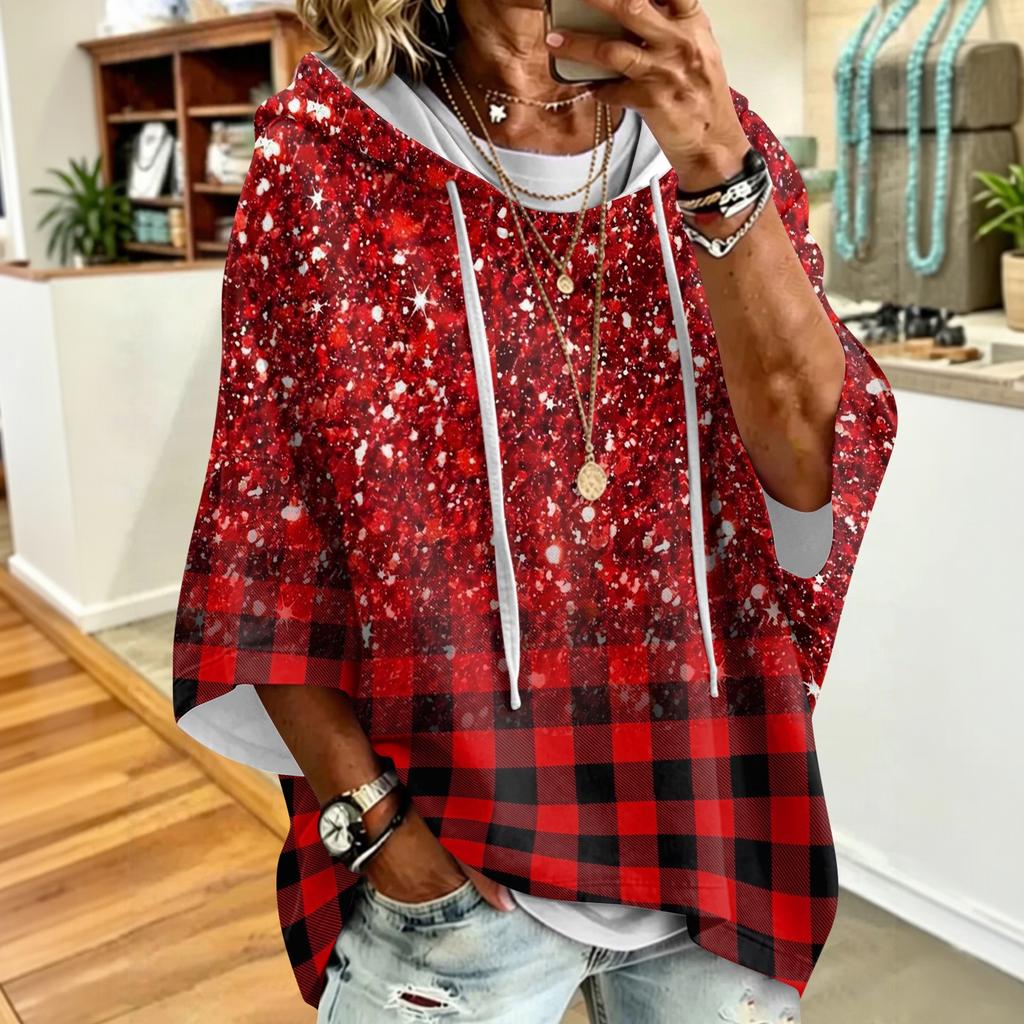 Women's Drawstring Hoodie Retro Floral Print Loose Fit Casual Sweatshirt