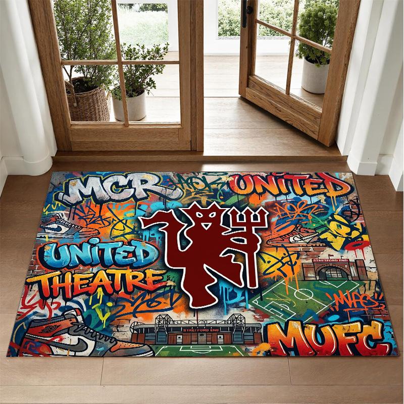 Manchester United Design Crystal Velvet Rug Soft Decorative Mat for Bedroom Entrance
