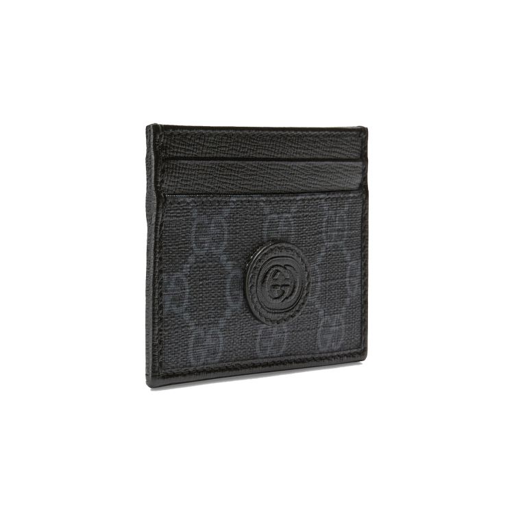 Gucci GG Canvas Leather Interlocking G Card Holder Black Gray Daily Travel 673002-92TCN-1000