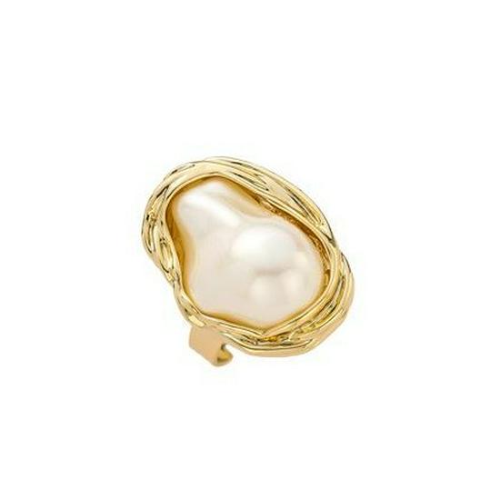 Exaggerated Metallic Texture Irregular Ring with Pearl Inlay
