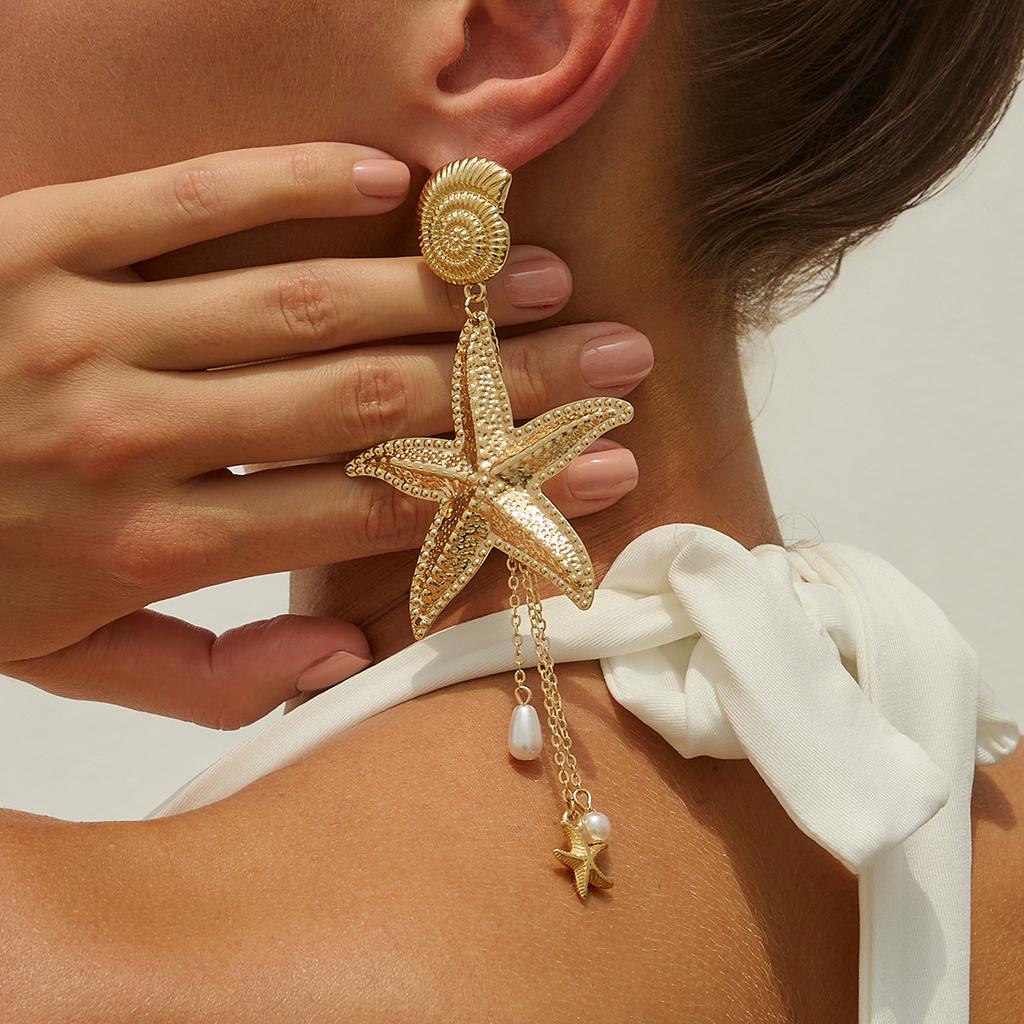 Boho Ozean Stil Quallen Seestern Jakobsmuschel Quaste Ohrringe Urlaub Silber Gold Farbe Imitationsperlen Kristall Lange Ohrringe Sommer Strand Schmuck Y2K