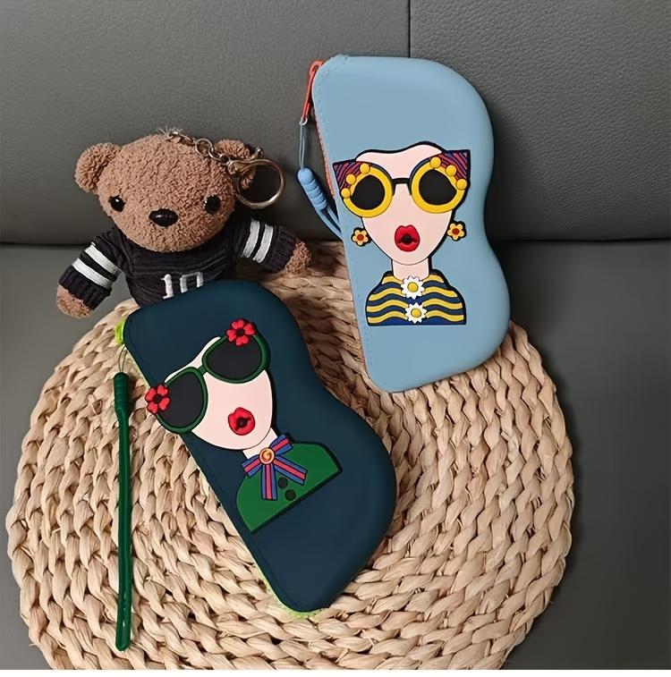 1pc Silicone Glasses Case with Wrist Strap - Portable Travel Organizer for Glasses, Lipstick, Headphones & Small Items - Cute Cartoon Design