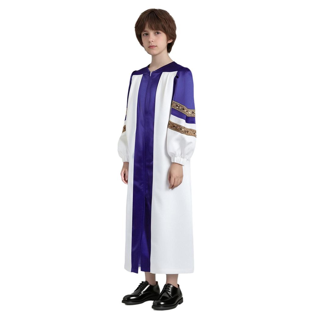 Kinderen Halloween Kostuum Priester Gewaad: Color Block Ritssluiting Badjas met Geborduurde Strepen voor Koor Themafeest