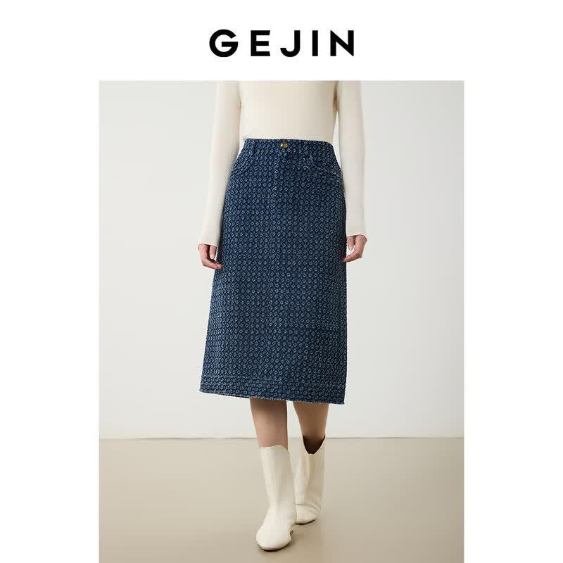 Женская хлопковая джинсовая юбка средней длины Gejin L джинсовый синий