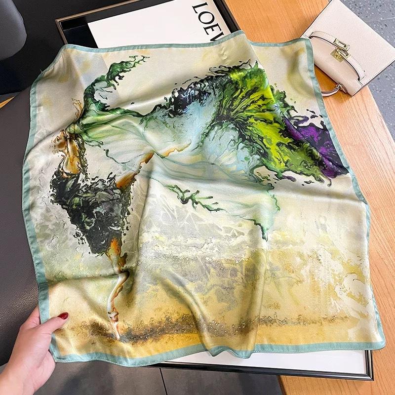 

100% Natural Real Silk Scarf Women Bandana Square Scarves Wrap Kerchief Mulberry Spring Fashion Luxury Summer High Quality Hijab Real silk 53x53cm