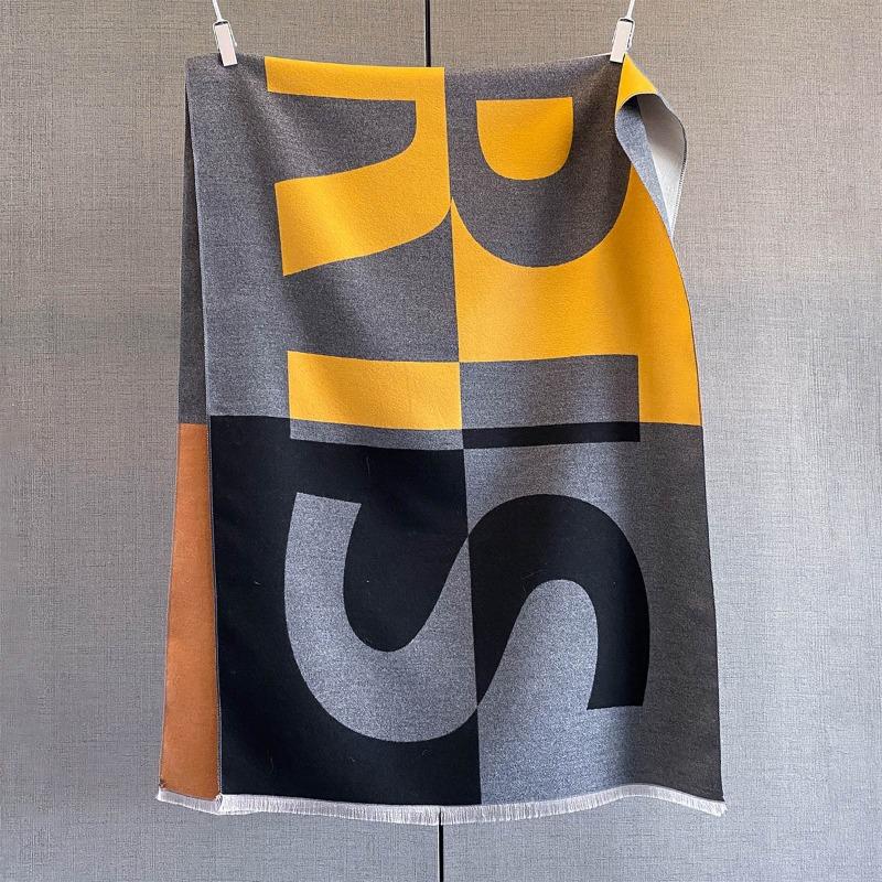 Autumn and winter new letter geometric splicing contrasting color scarf women's simple versatile neck protection scarf fashion decorative shawl