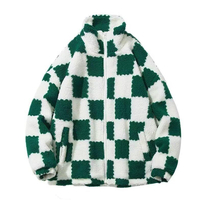 2025 Men's Korean Style Checkered Lambswool Coat for Autumn/Winter: Loose, Versatile, High-End Warmth