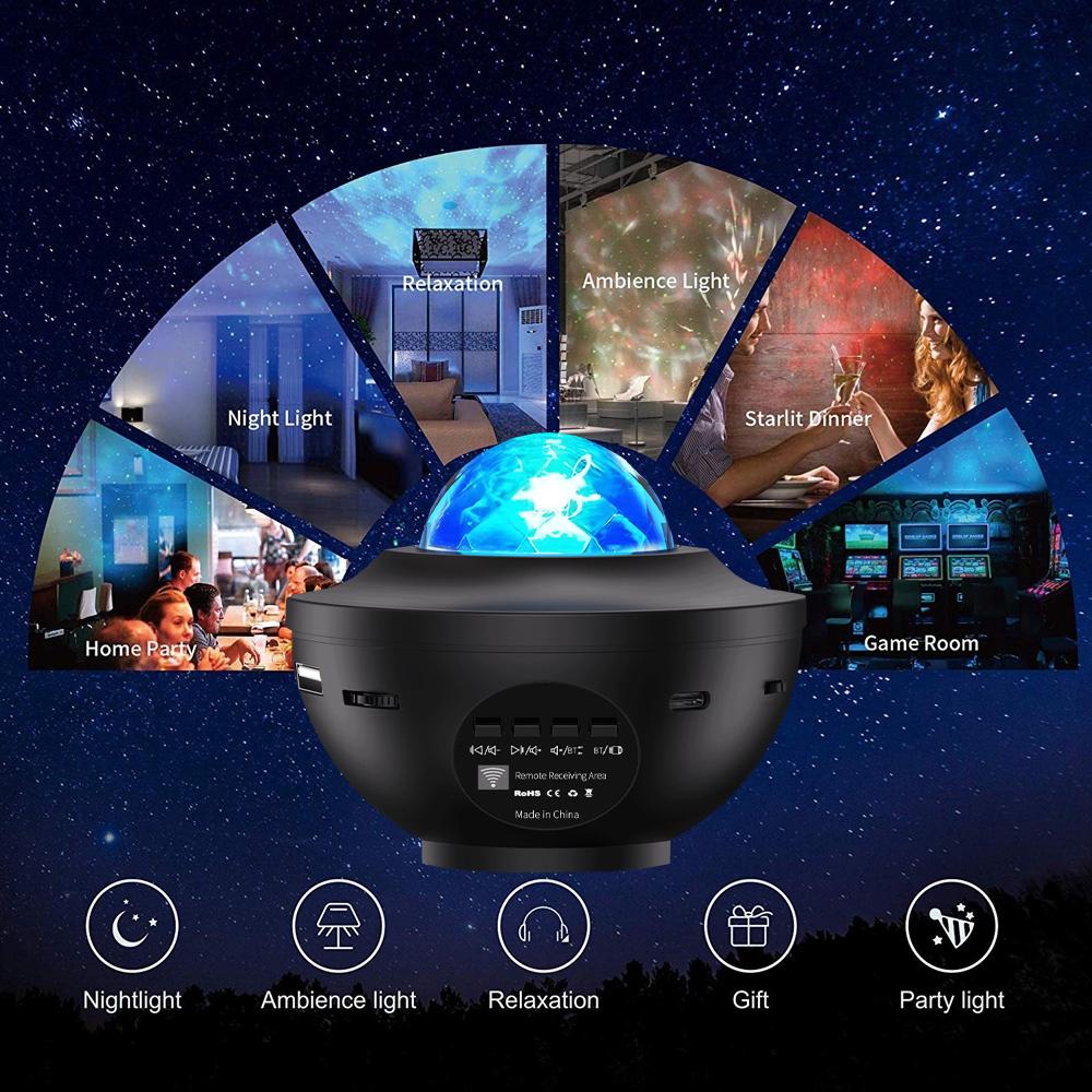 

Starry Projector Galaxy Night Light with Ocean Wave Music Speaker Disco Stage Light, Home Theater Ceiling,Room Decor USB Power USB Plug чёрный