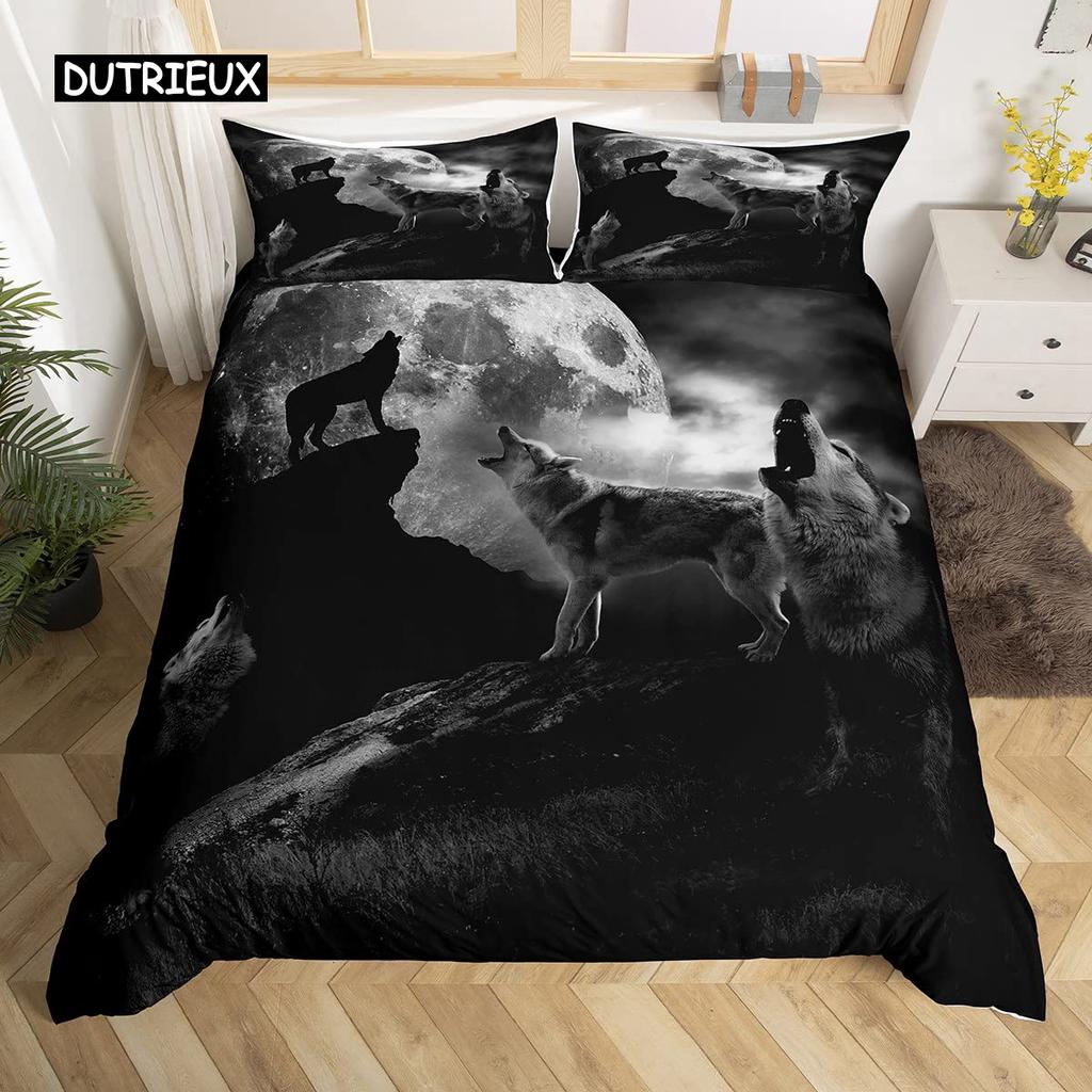 Wolf Duvet Cover Set Wolf with Mechanical Eye Bedding Set for Kid Teens Adults 3d Printing Queen King Size Polyester Quilt Cover