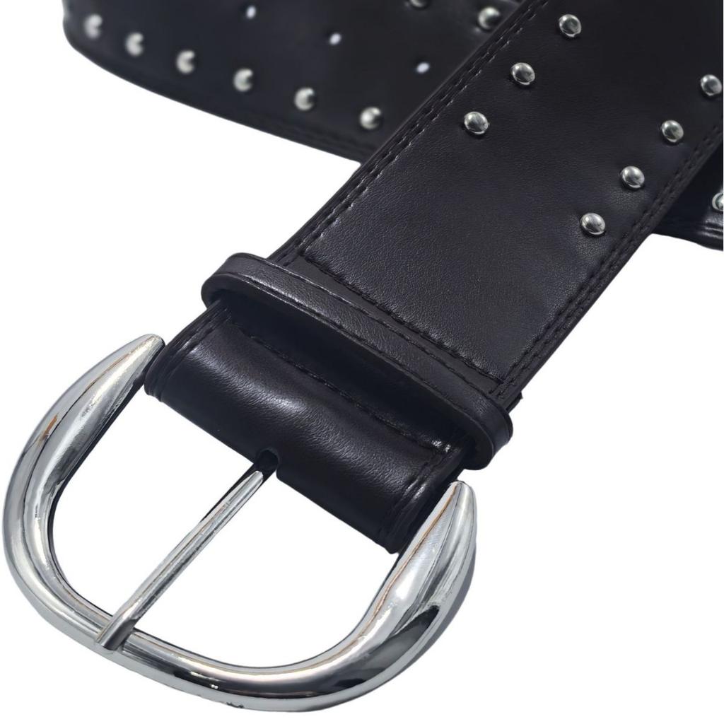 European and American punk round rivet belt, young men's and women's denim casual versatile bead brown wide belt, hot-selling models