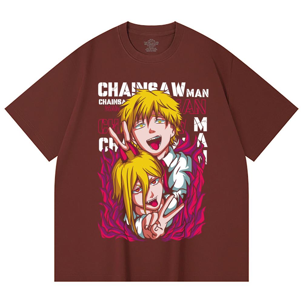 230 Gsm 100% Cotton Chainsaw Man V39 Denji Power Print Unisex Heavy Cotton T Shirt